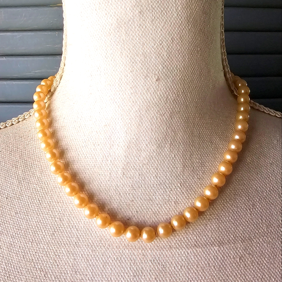 50's Single Strand Faux Pearl Necklace Made In Austria Rose Clasp Knotted Vtg